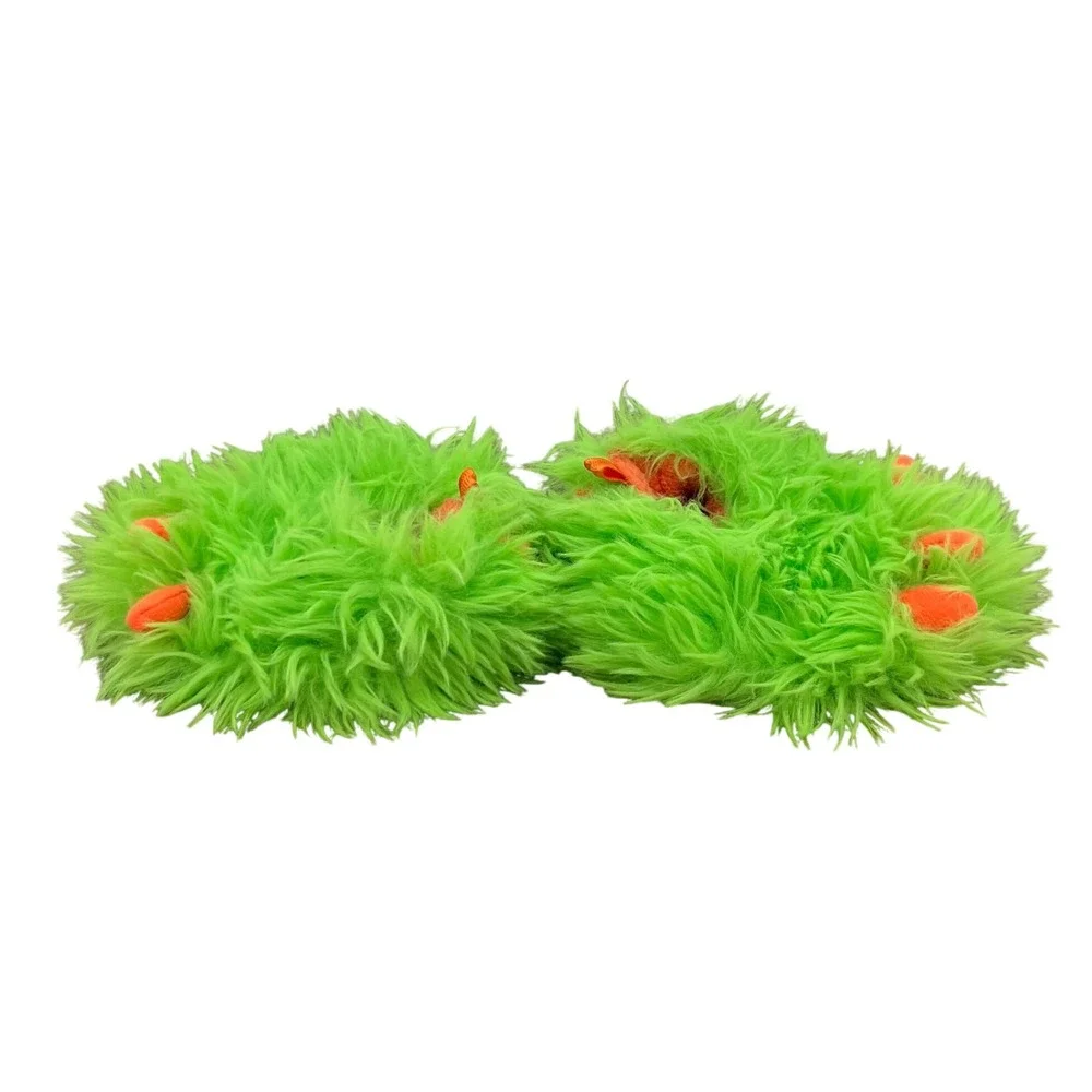 Monster Paw Slippers Kids Size 2 Neon Green Orange Faux‎ Fur Fuzzy Wonder Nation